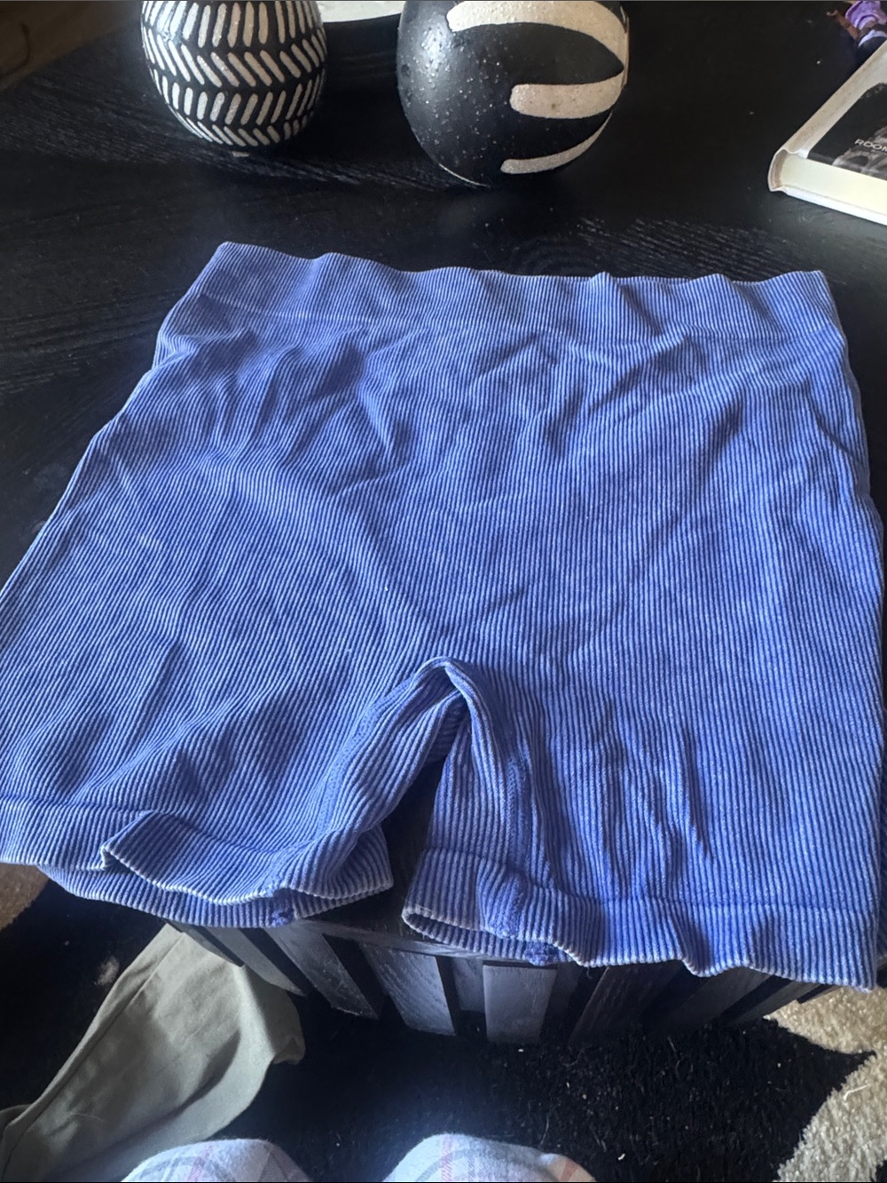 Ribbed High-Waist Bike Shorts in Periwinkle Blue